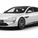 Avatr 12 Gran Coupé in weiß, Vorderansicht, mit aerodynamischem Fastback-Design ohne Heckscheibe.