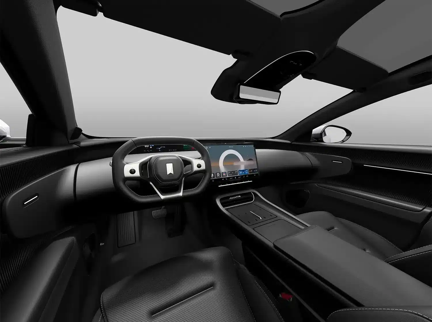 Innenraum des Avatr 12 mit digitalem Cockpit und luxuriösen Materialien