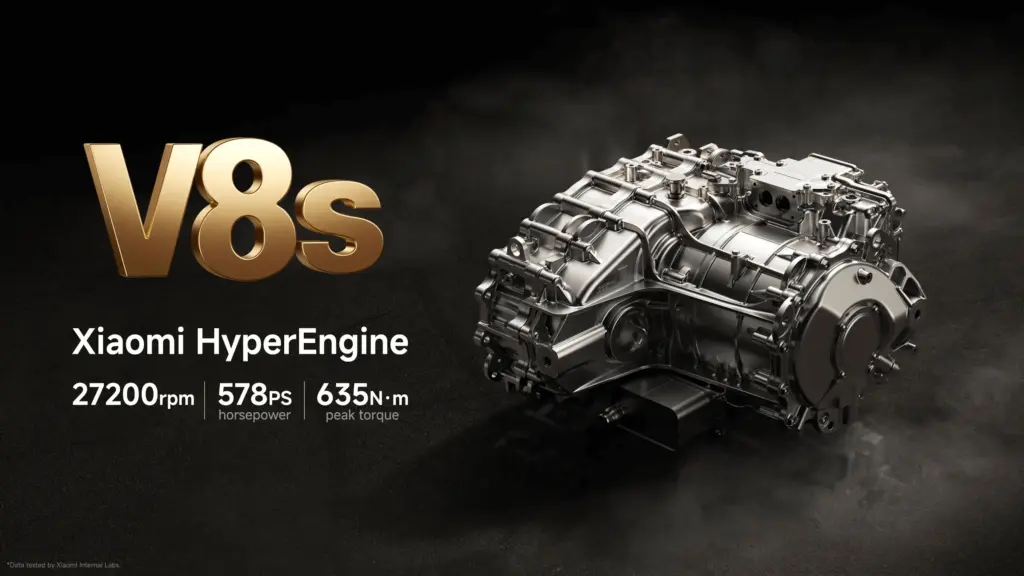 Xiaomi HyperEngine V8s Elektromotor mit Leistungsdaten: 27200 Umdrehungen, 578 PS, 635 Nm