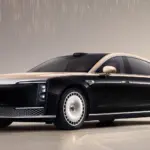 Zunjie S800 Limousine in Schwarz-Gold, seitliche Frontansicht im Studio