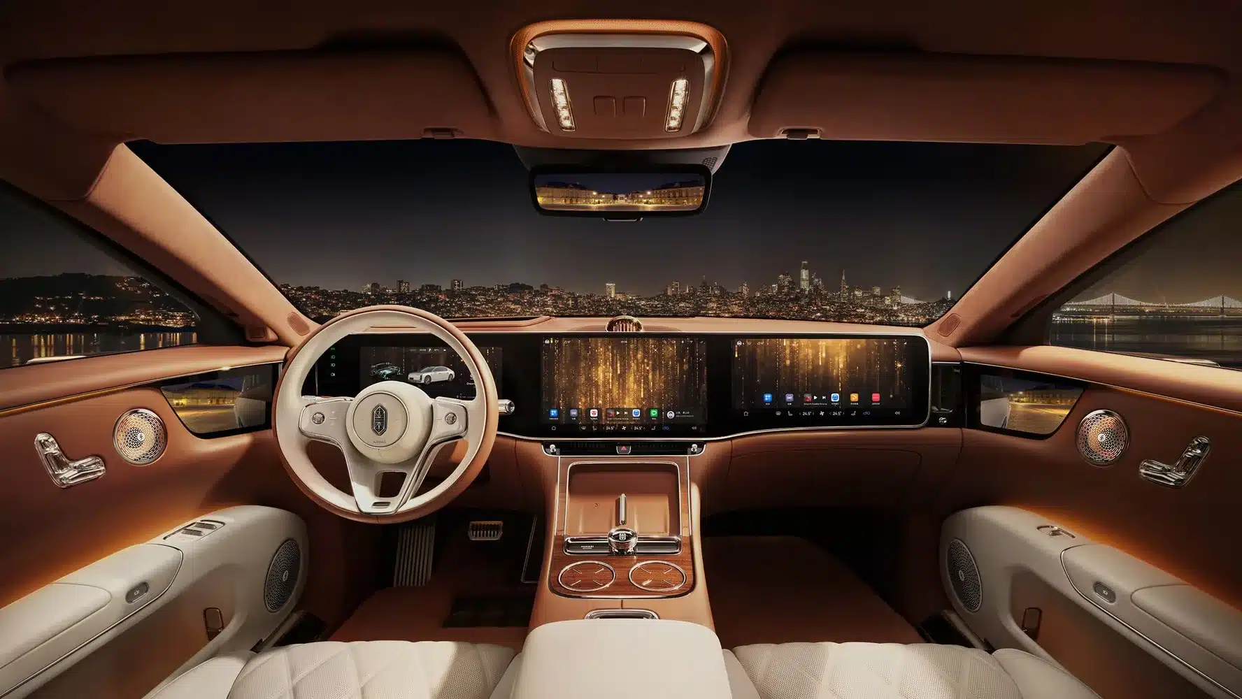 Innenansicht des Zunjie S800 mit digitalem Cockpit, Leder und Panoramabildschirm.