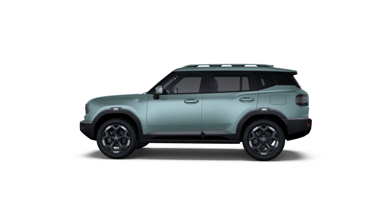 Jetour T1 SUV von der Seite, grün, kantiges Design, schwarze Radläufe, fünf Türen