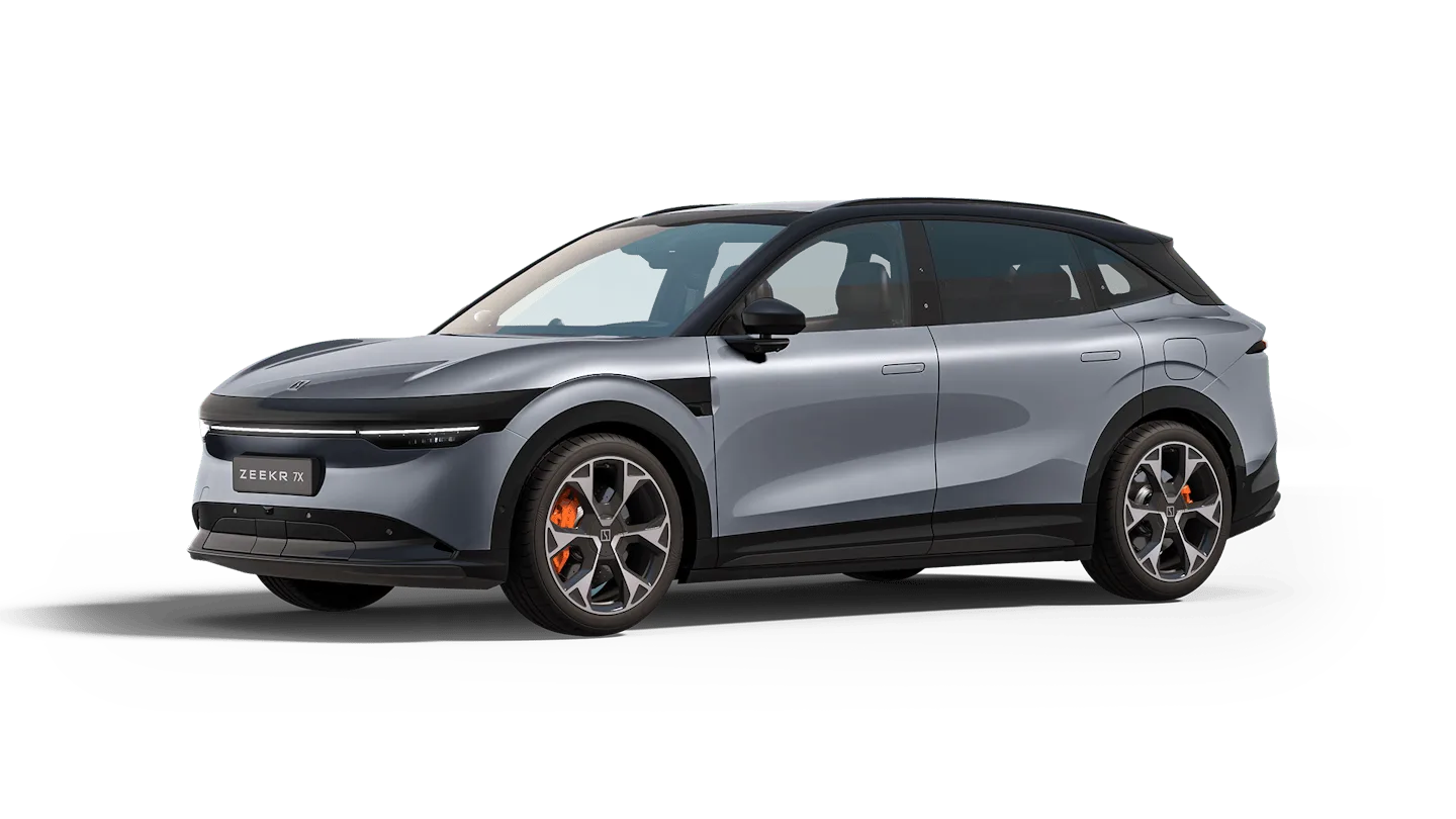 Der neue Zeekr 7X in seitlicher Ansicht, modernes vollelektrisches SUV in Grau.