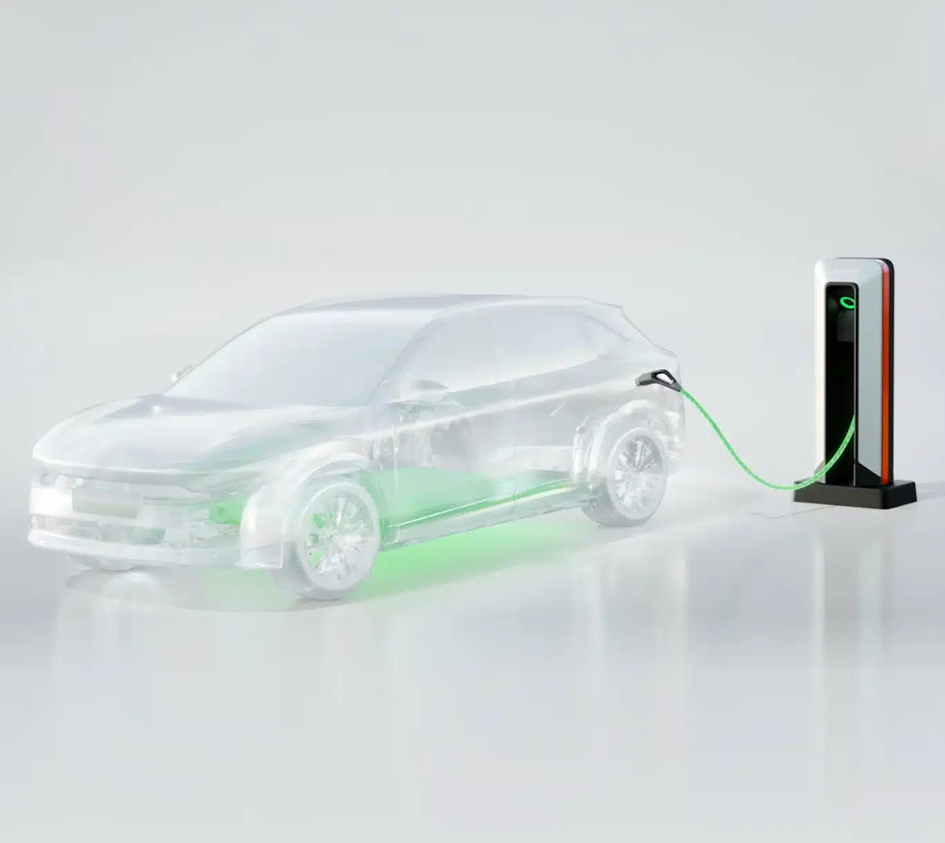 Visualisierung: Transparenter Zeekr 7X wird an einer Schnellladestation geladen
