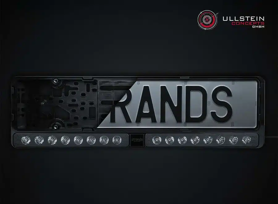 Strands NUUK E-Line DUO Black Kennzeichenhalter mit eingebautem LED-Fernlicht, passend für europäische Nummernschilder