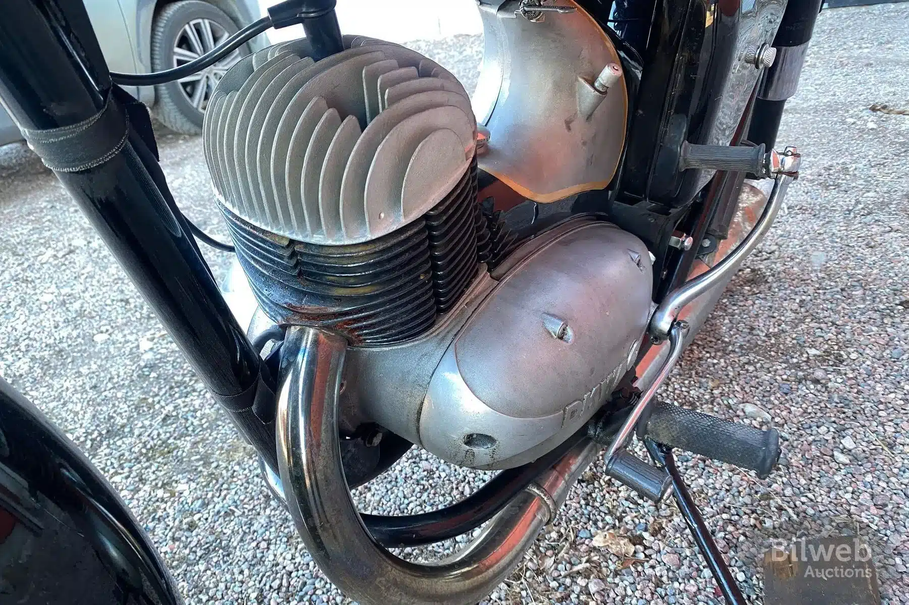 Motor und Getriebe einer NV 38, Oldtimer-Motorrad, Baujahr 1955, Detailansicht