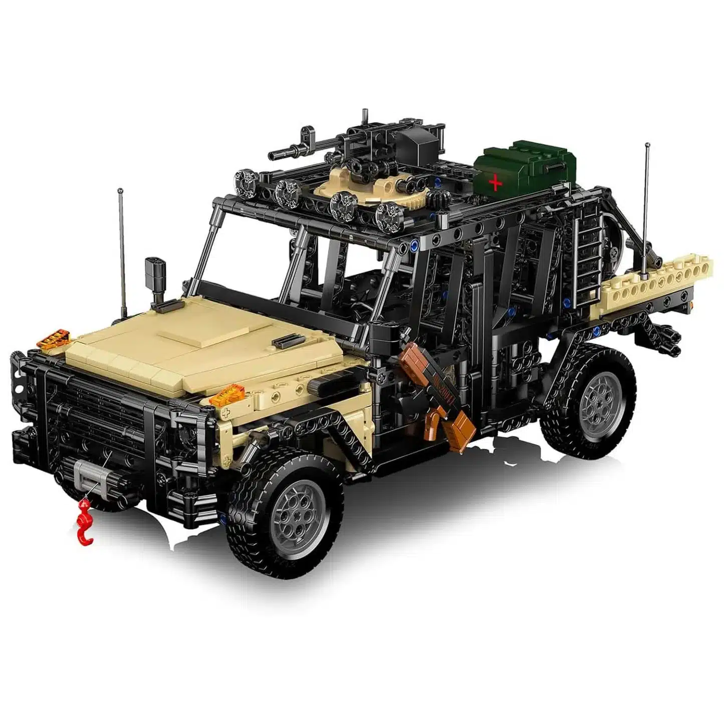 Klemmbaustein-Modell eines ferngesteuerten Assault Off Roaders mit militärisch inspiriertem Design und vielen Details.