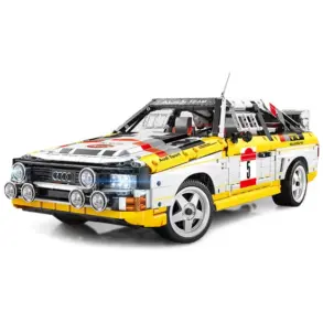 Klemmbausteinmodell des Audi Rallye Quattro Gruppe B 1984, maßstabsgetreu mit authentischen Details und Rallye-Optik
