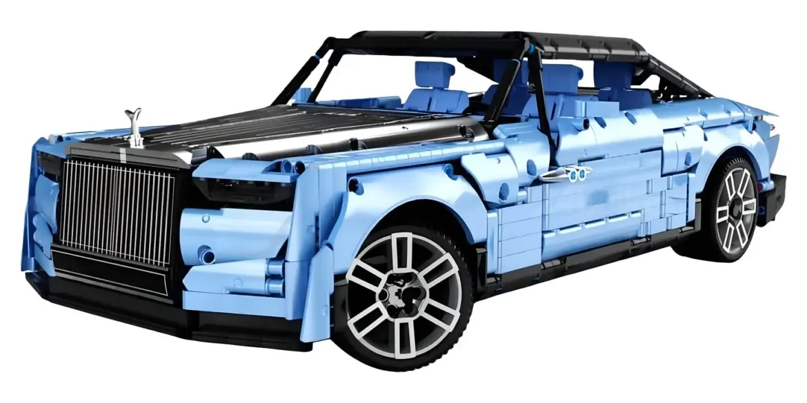 Klemmbausteinmodell des Rolls-Royce Boat Tail in Blau, 1:8-Maßstab, Cabriolet mit detaillierter Front und Technikfunktionen