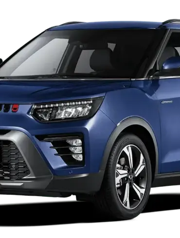 Blauer KGM Tivoli Kompakt-SUV mit markanter Frontansicht
