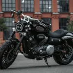 Benda Chinchilla 125 Motorrad in schwarz, geparkt vor einem roten Backsteingebäude.