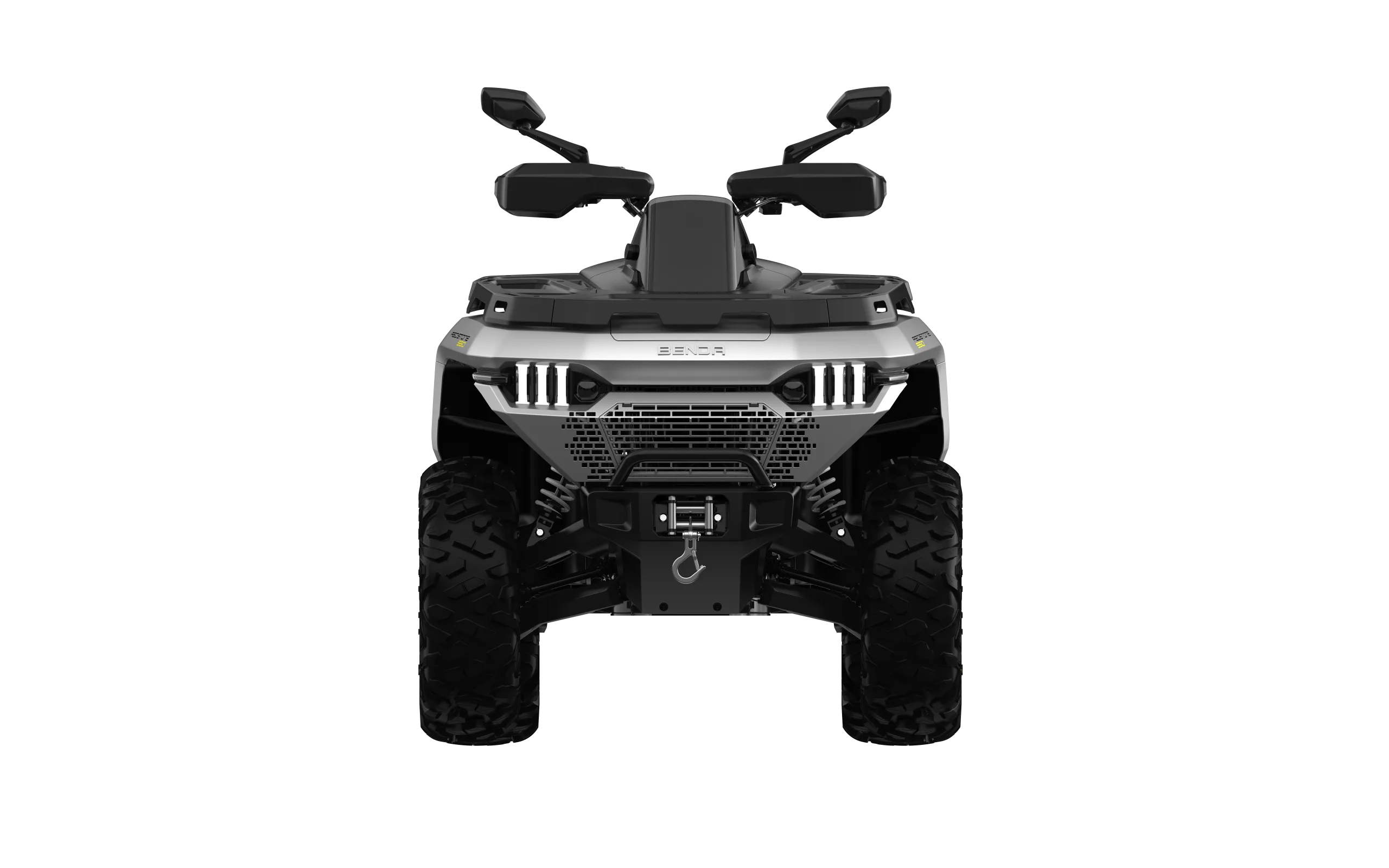 Frontansicht des Redstone 550 ATV mit LED-Lichtrampe und grobstolligen Reifen.