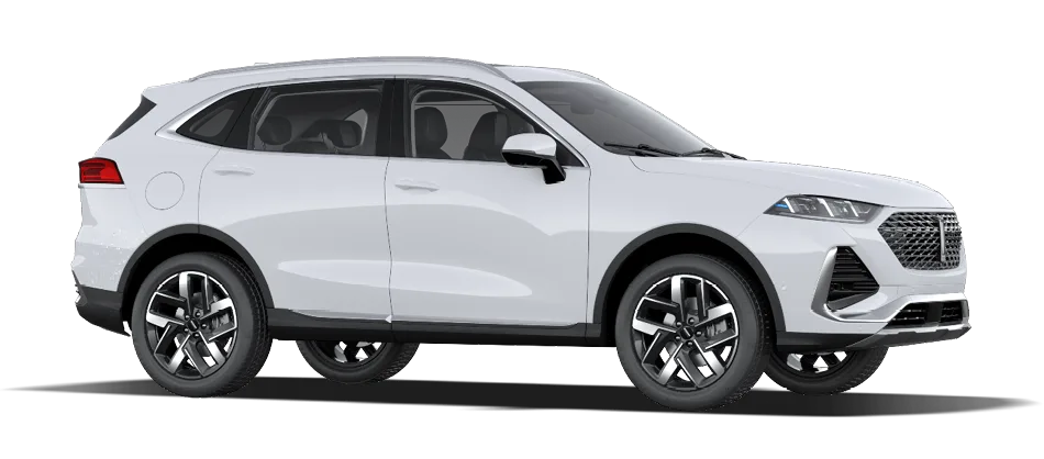 Seitenansicht eines weißen GWM WEY 03 Plug-in-Hybrid-SUVs