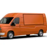 Seitenansicht eines orangefarbenen 616N Food Trucks Old Style von Carrozzeria Caselani mit klarem Retro-Design und modernem Aufbau