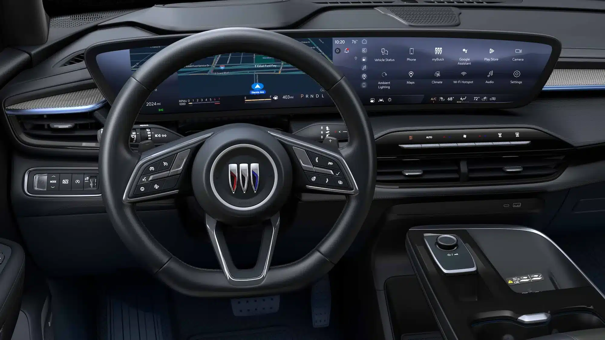 Innenraum des Buick Enclave mit großem Display und Lenkrad