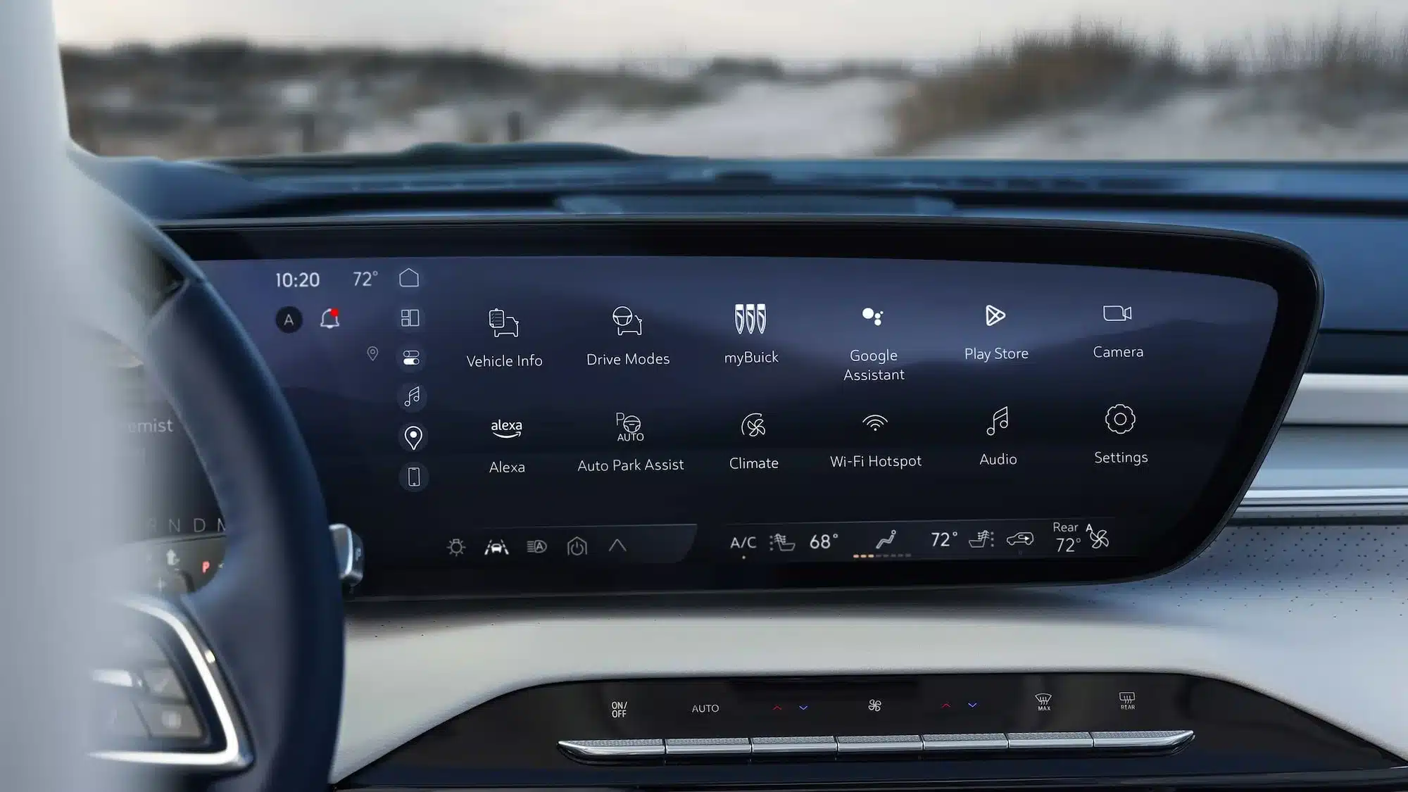 Großer Touchscreen im Armaturenbrett des 2026 Buick Enclave mit Bedienmenü und Funktionssymbolen