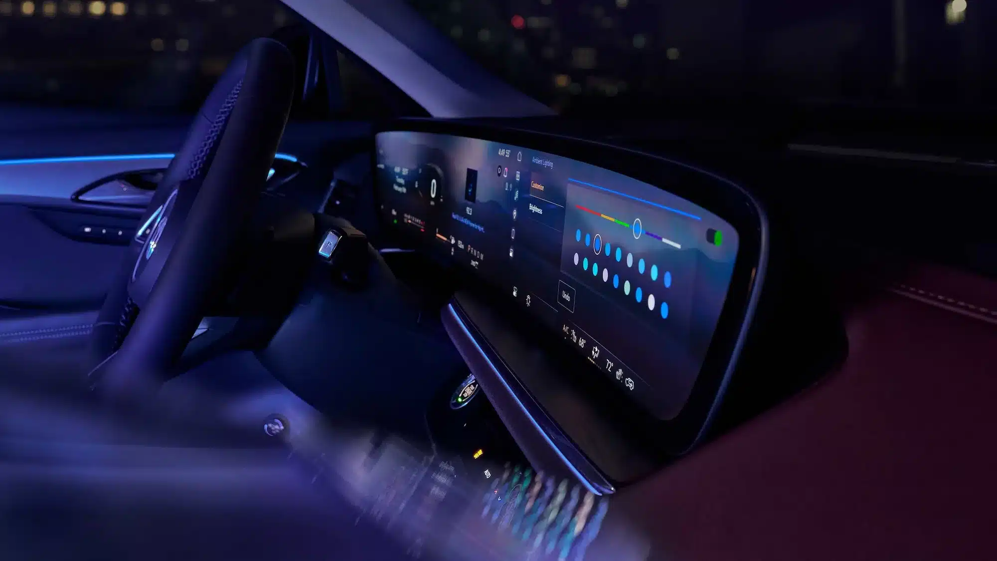 Modernes Cockpit im Buick Envision 2026 mit großem Ultrawide-Display und Ambientebeleuchtung.
