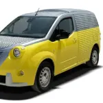 Drei Transporter im Vergleich: links der historische Citroën 2CV Kastenwagen, Mitte die gelbe Caselani Fourgonnette mit Retro-Optik, rechts der aktuelle Citroën Berlingo Kastenwagen.