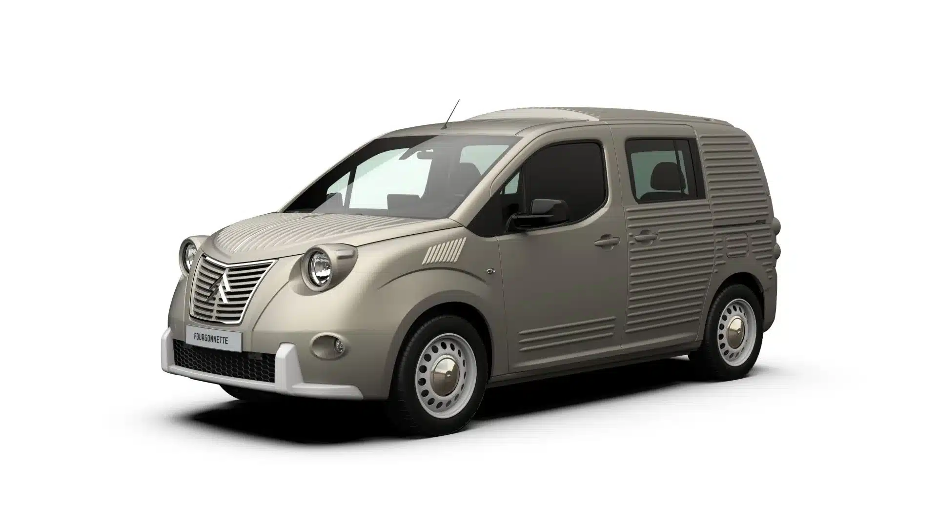Caselani Fourgonnette in Seitenansicht – moderner Kastenwagen mit Designmerkmalen des Citroën 2CV von 1951