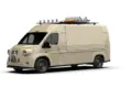 TYPE H FOOD TRUCK WILDCAMP in beige mit markanter Front, Dachträger und Seitenausgabe.