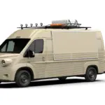 TYPE H FOOD TRUCK WILDCAMP in beige mit markanter Front, Dachträger und Seitenausgabe.