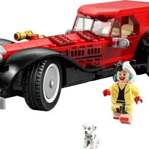 LEGO Modell von Cruella de Vils Auto mit Minifigur und Dalmatiner aus 101 Dalmatiner