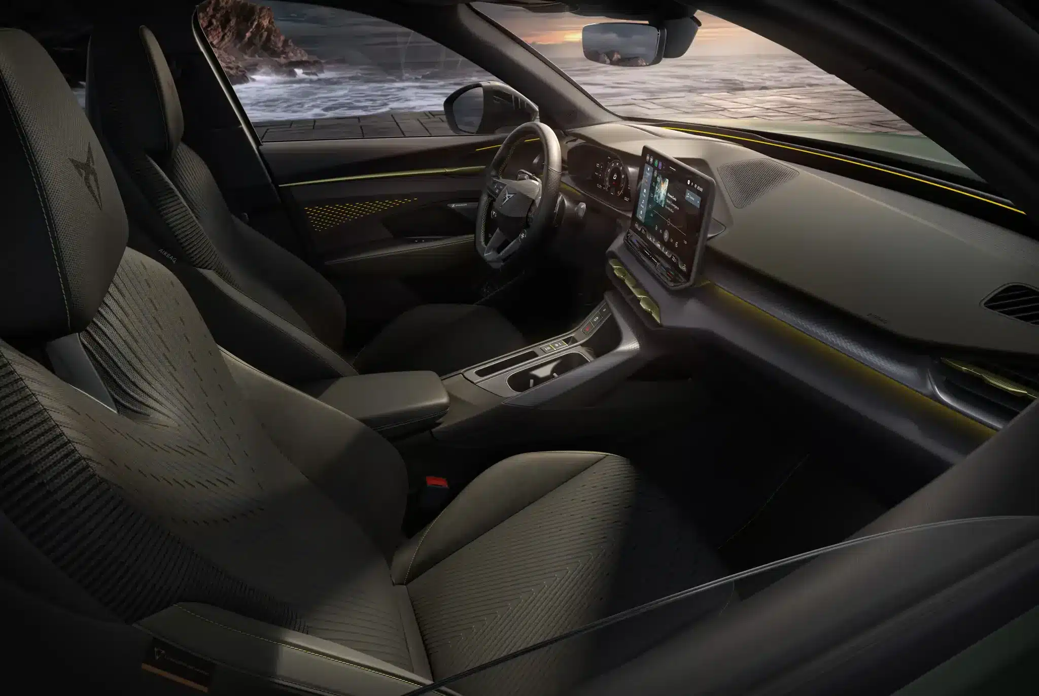 Innenansicht des CUPRA Terramar mit digitalem Cockpit, Sportsitzen und modernem Bedienfeld