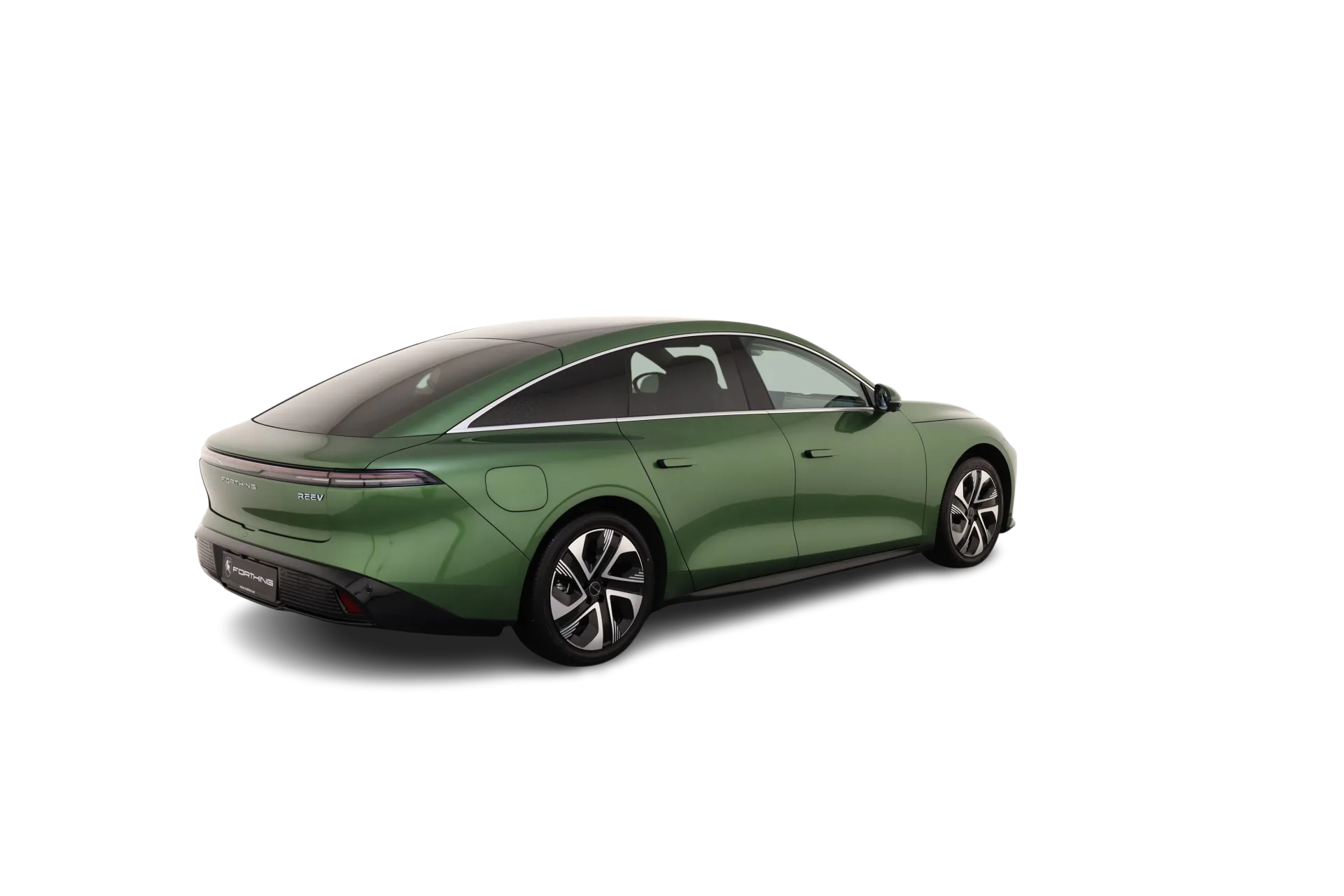 DFM Forthing 7 REEV in Grün, Seiten- und Rückansicht, Plug-in-Hybrid Limousine