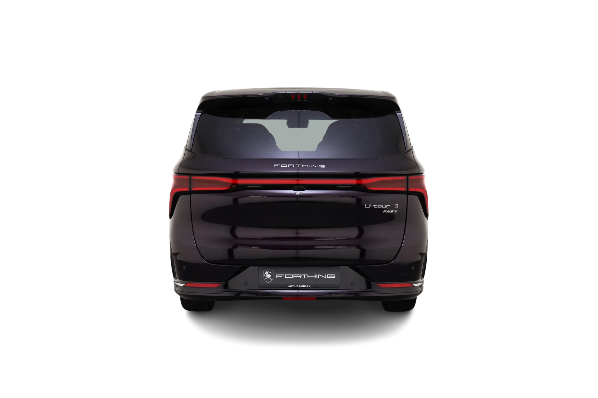 Heckansicht des DFM Forthing 9 PHEV, Van mit sieben Sitzen und Plug-in-Hybridantrieb