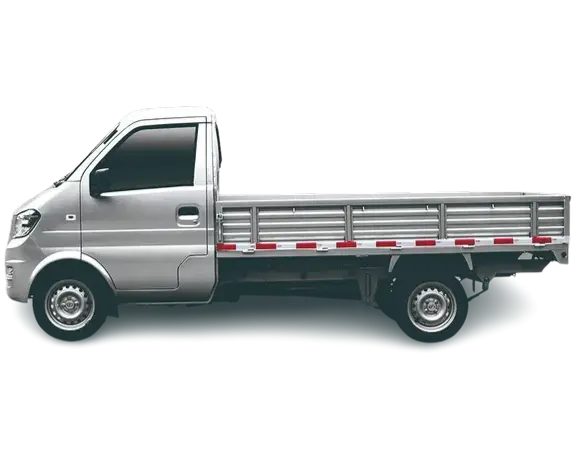 Silberner DFSK EC31 EV Elektro-Transporter von der Seite auf weißem Hintergrund