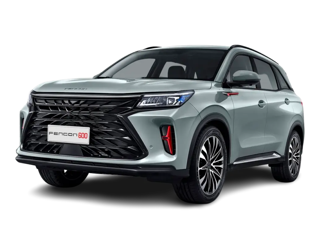 Frontansicht des DFSK Fengon 600, einem siebensitzigen SUV mit markantem Kühlergrill.