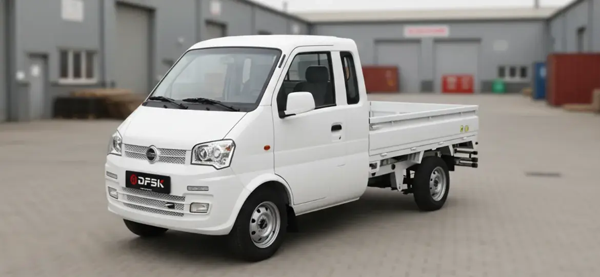 DFSK K01H-1.3L Kleintransporter stehend auf einem Betriebshof, Seitenansicht
