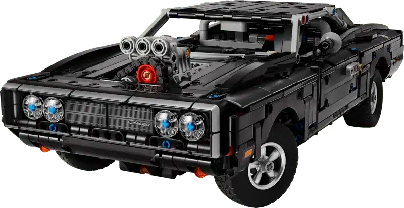 LEGO Technic Dodge Charger R/T aus Fast & Furious, schwarzes Modellauto mit sichtbarem V8-Motor und technischen Details