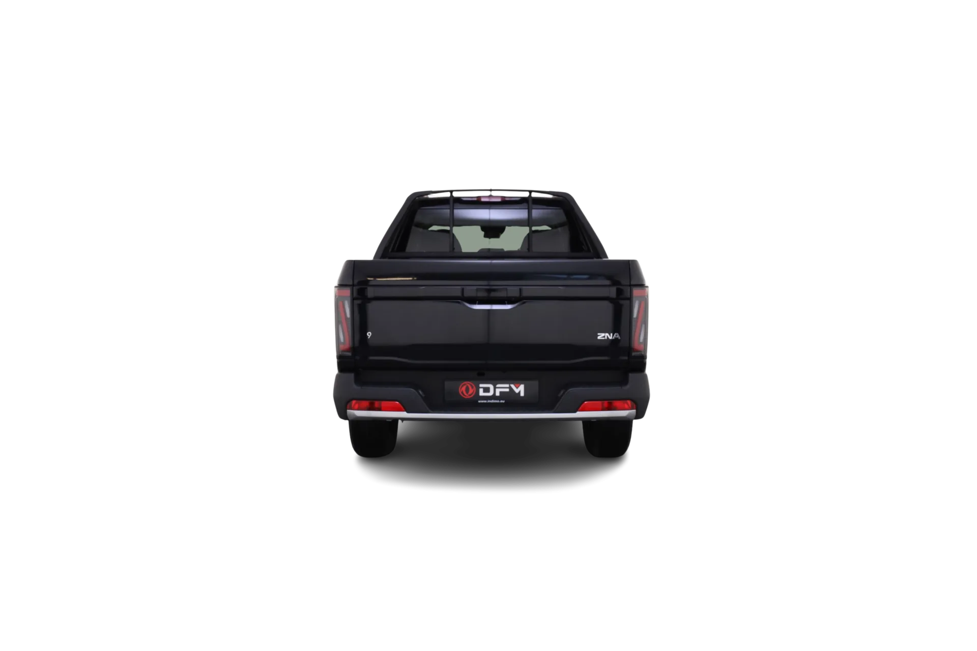 DONGFENG Rich 9 Pick-up, Rückansicht, schwarze Lackierung, große Ladefläche, modernes Heckdesign