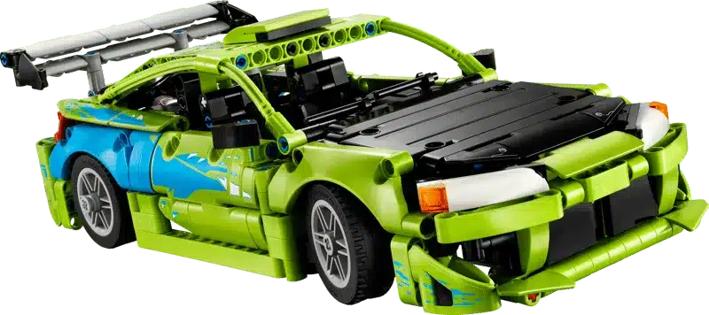 LEGO Technic Mitsubishi Eclipse aus Fast & Furious, grün-schwarzes Modellauto mit beweglichen Teilen und markanten Filmdetails.