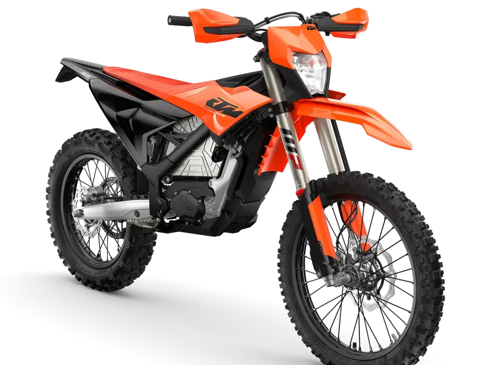 KTM FREERIDE E 2027 Elektro-Enduro-Motorrad in orange, seitliche Ansicht
