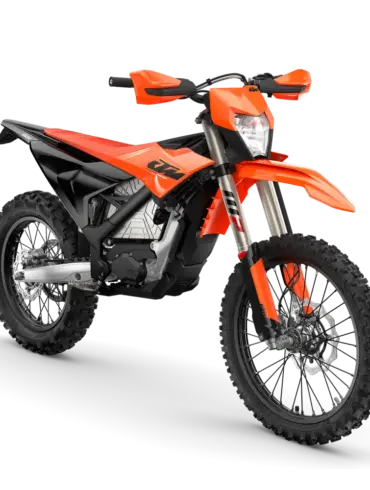 KTM FREERIDE E 2027 Elektro-Enduro-Motorrad in orange, seitliche Ansicht