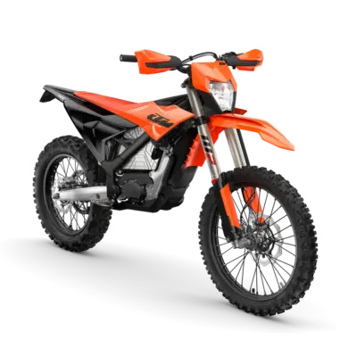 KTM FREERIDE E 2027 Elektro-Enduro-Motorrad in orange, seitliche Ansicht