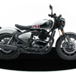Seitliche Ansicht der Royal Enfield Shotgun 650 in Stencil White.