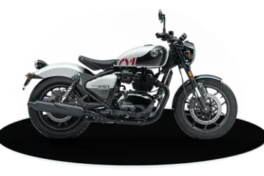Seitliche Ansicht der Royal Enfield Shotgun 650 in Stencil White.