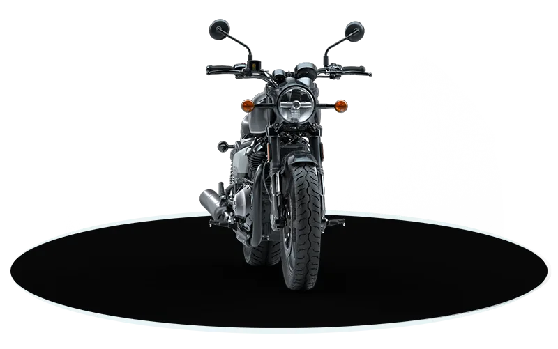 Royal Enfield Shotgun 650, Blick von vorn, Farbe Sheet Metal Grey, Custom-Bike mit klarem Design